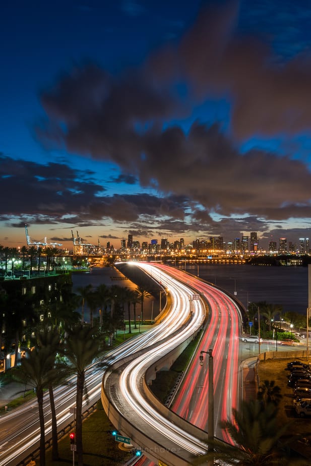 Best Miami Beach Photography Spots Miami Skyline at night shot from the best spots to photograph in miami beach