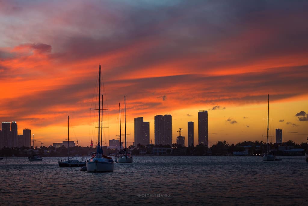 Best Miami Beach Photography Spots Sunset behind the Miami skyline Best Miami Beach Photography Spots